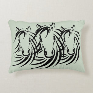Black Horse Head Green Drawstring Bag Accent Pillow