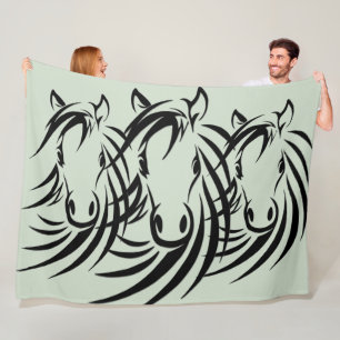 Black Horse Head Green Fleece Blanket