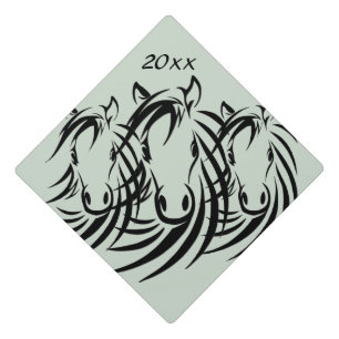 Black Horse Head Green Graduation Cap Topper