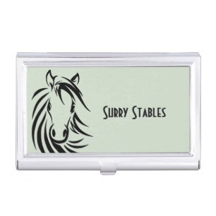 Black Horse Head Green Monogram Business Card Case