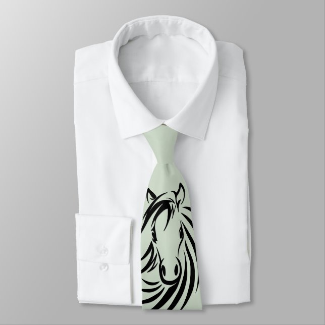 Black Horse Head Green Neck Tie (Tied)
