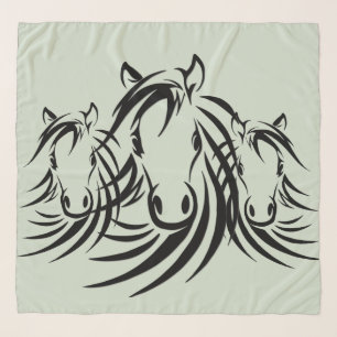 Black Horse Head Green Scarf