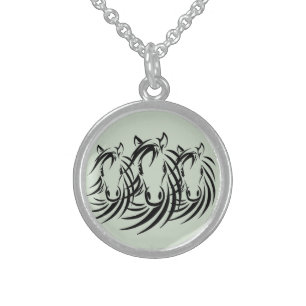 Black Horse Head Green Sterling Silver Necklace