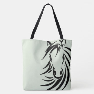 Black Horse Head Green Tote Bag