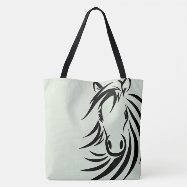Black Horse Head Green Tote Bag (Back)