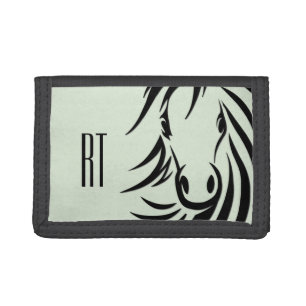 Black Horse Head Green Tri-fold Wallet