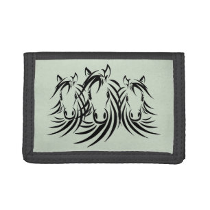 Black Horse Head Green Tri-fold Wallet