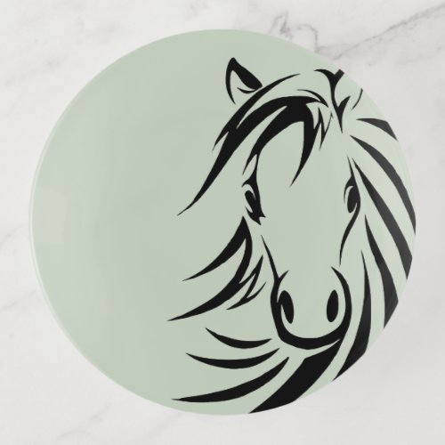 Black Horse Head Green Trinket Tray