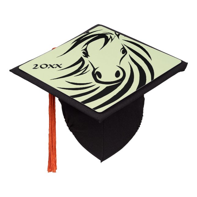 Black Horse Head Green w/ Year Graduation Cap Topper (Angled)