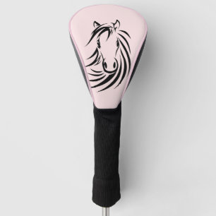 Black Horse Head on Pink Golf Head Cover