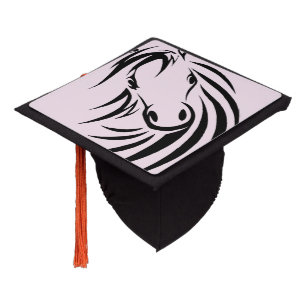 Black Horse Head on Pink Graduation Cap Topper