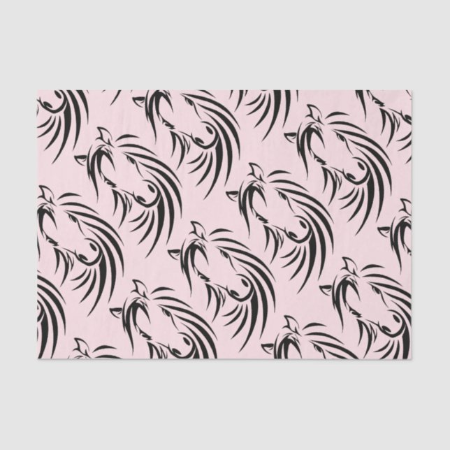 Black Horse Head  on Pink Tissue Paper (Front)