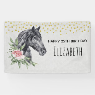 Black Horse Head Portrait Watercolor Birthday Bann Banner