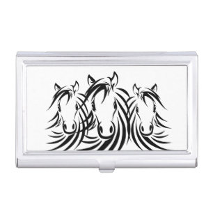 Black Horse Head White Business Card Case