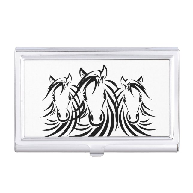 Black Horse Head White Business Card Case (Front)