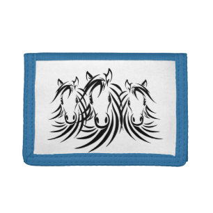 Black Horse Head White Tri-fold Wallet
