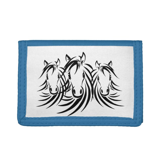 Black Horse Head White Trifold Wallet (Front)