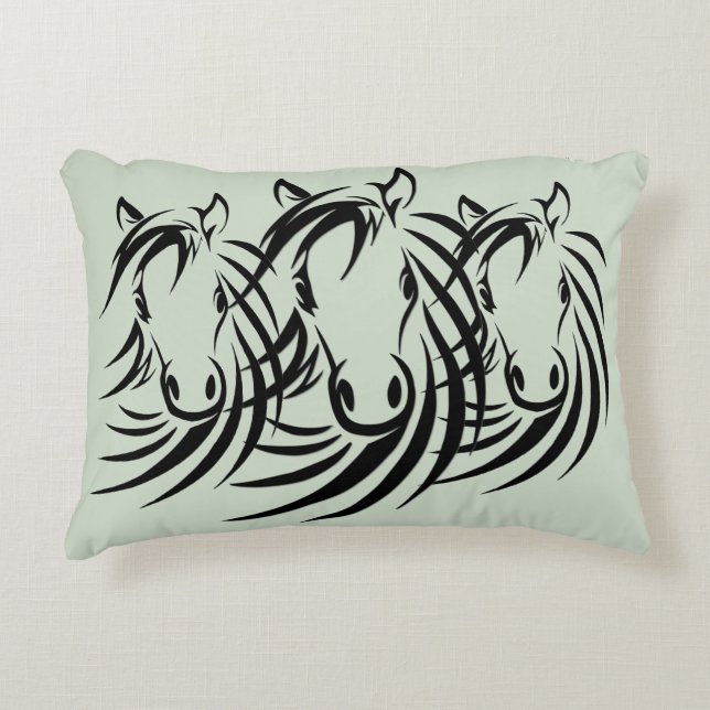 Black Horse Heads Accent Pillow (Front)