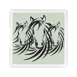 Black Horse Heads Green Acrylic Tray