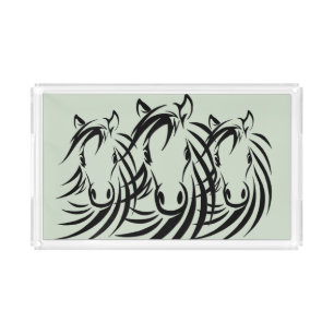 Black Horse Heads Green Acrylic Tray