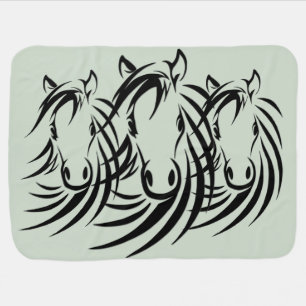 Black Horse Heads Green Baby Blanket