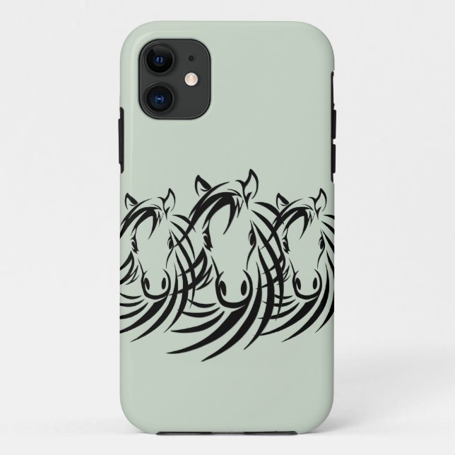 Black Horse Heads Green Case-Mate iPhone Case (Back)