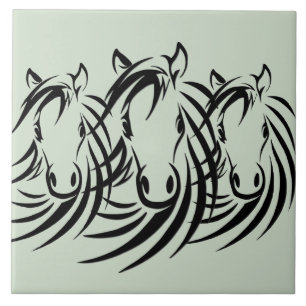 Black Horse Heads Green Ceramic Tile