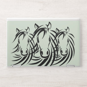 Black Horse Heads Green HP Laptop Skin