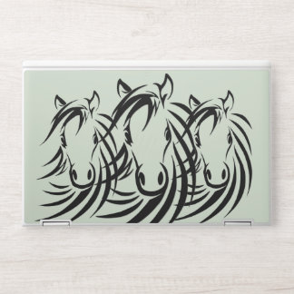 Black Horse Heads Green HP Laptop Skin