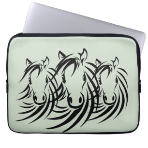 Black Horse Heads Green Laptop Sleeve