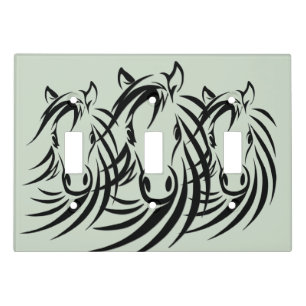 Black Horse Heads Green Light Switch Cover