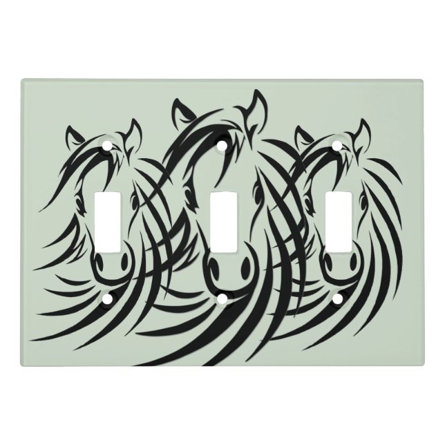 Black Horse Heads Green Light Switch Cover (Front)