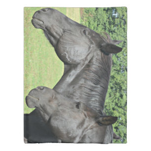 Black Horse Heads in Peaceful Profile Light Duvet Cover