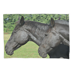 Black Horse Heads in Peaceful Profile Light Pillow Case