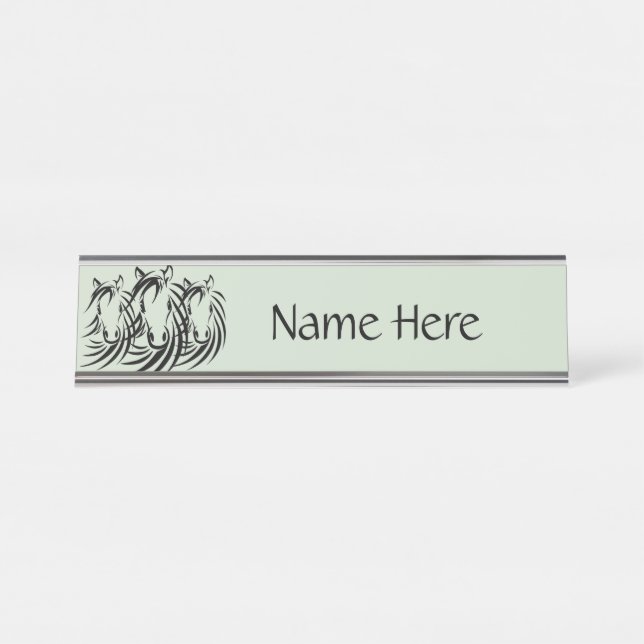Black Horse Heads on Green Desk Name Plate (Front)