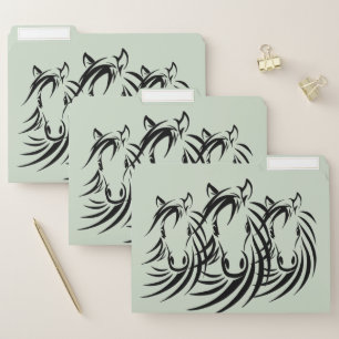 Black Horse Heads on Green File Folder