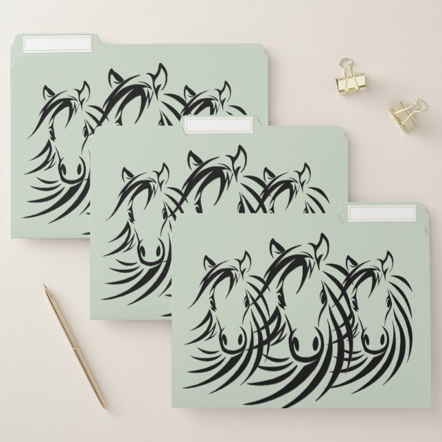 Black Horse Heads on Green File Folder (Set)