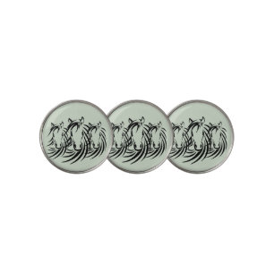 Black Horse Heads on Green Golf Ball Marker