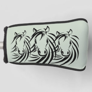 Black Horse Heads on Green Golf Head Cover