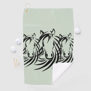 Black Horse Heads on Green Golf Towel
