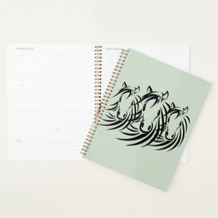 Black Horse Heads on Green Planner