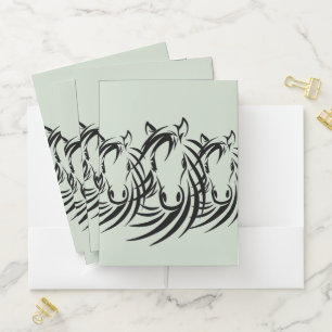 Black Horse Heads on Green Pocket Folder