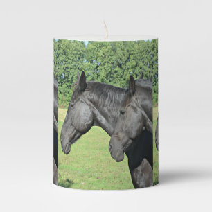Black Horse Heads Triple‑Panel Wrap Pillar Candle