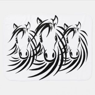 Black Horse Heads White Baby Blanket