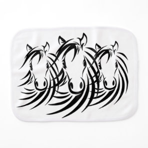 Black Horse Heads White Baby Burp Cloth