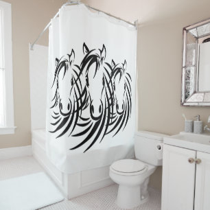 Black Horse Herd on white Shower Curtain