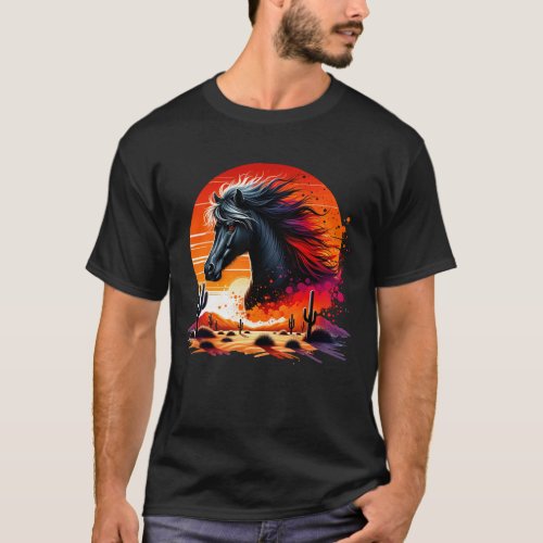 Black Horse in the Arizona Desert at Sunset T_Shirt