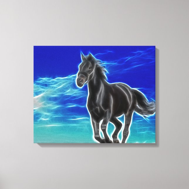 Black Horse in the Wind Wrapped Canvas Print (Front)