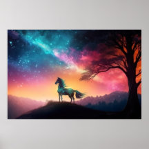Black Horse in Vibrant Mountain Landscape