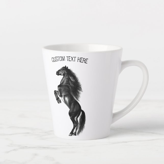 Black Horse Latte Mug with Custom Text (Right)